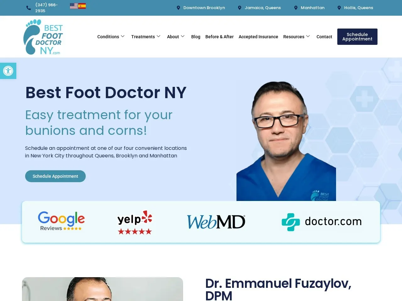 Best Foot Doctor NY — Long-running SEO and content program for a New York podiatry practice