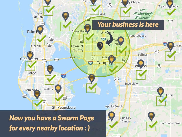 Map showing you all of the locations you can capture by using SwarmSEO