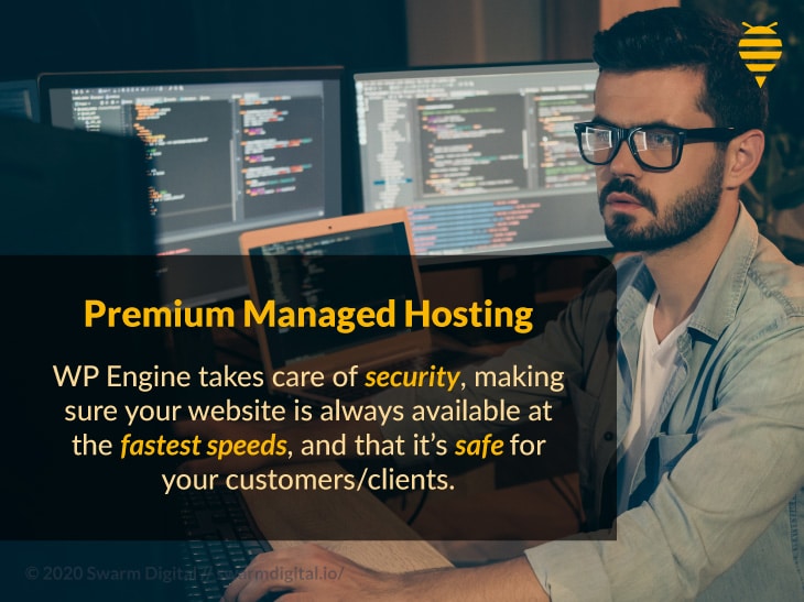 Callout 2 with male figure at computer with text; Premium Managed Hosting