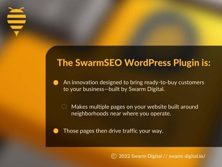 Callout 1- SwarmSEO WordPress Plugin Is: 2 facts listed