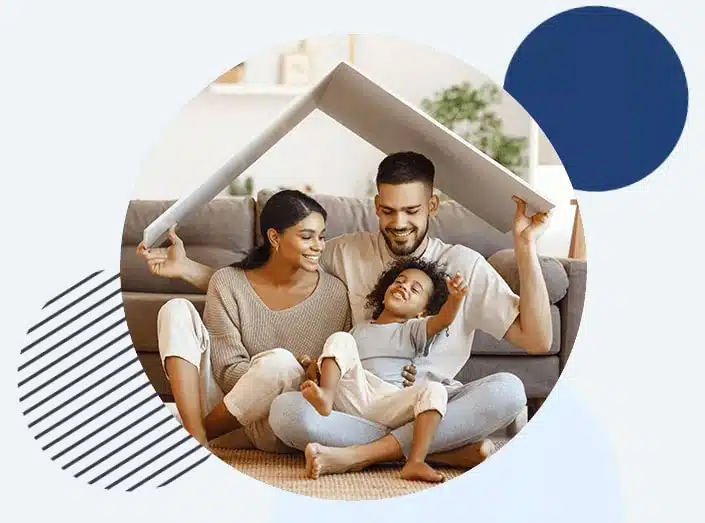 Happy family holding a roof over their heads