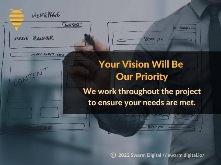 Callout 1: Designer drawing website development wireframe - Your vision will be our priority