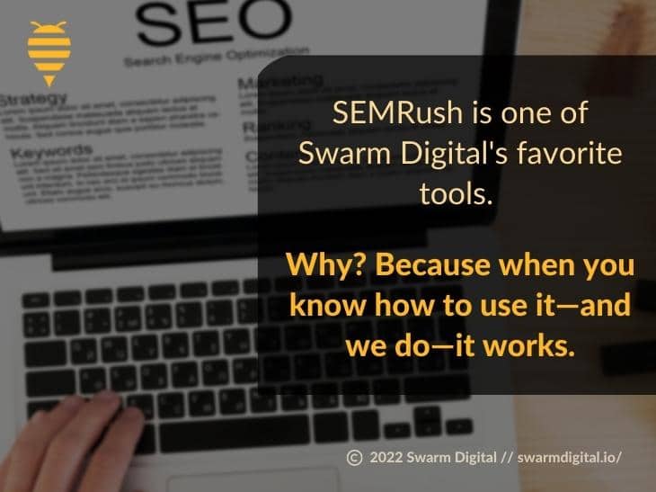 Callout 3: Computer screen open to SEO page - SEMRush is one of Swarm Digital's favorite tools