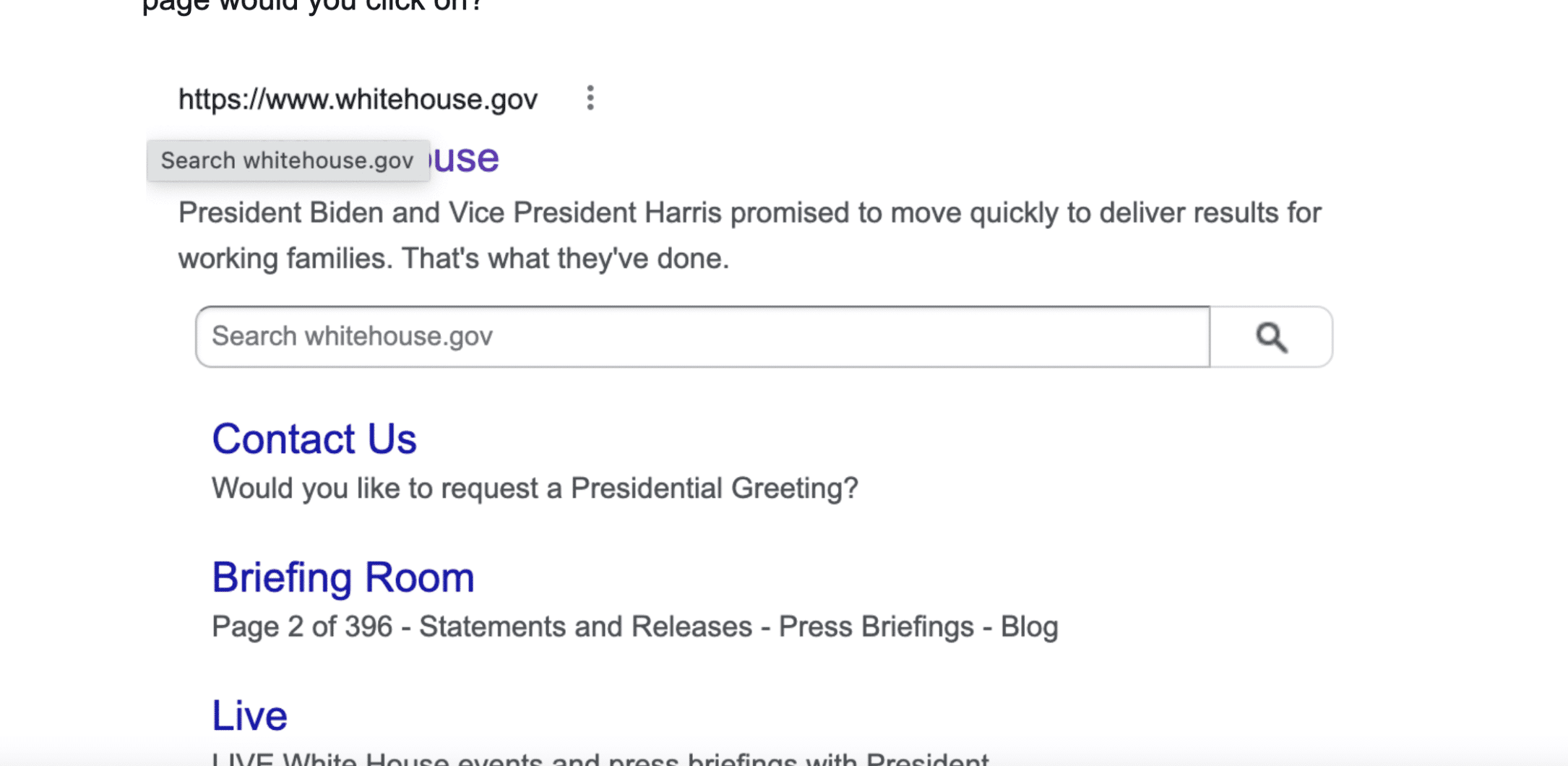 Screenshot of whitehouse.gov. page