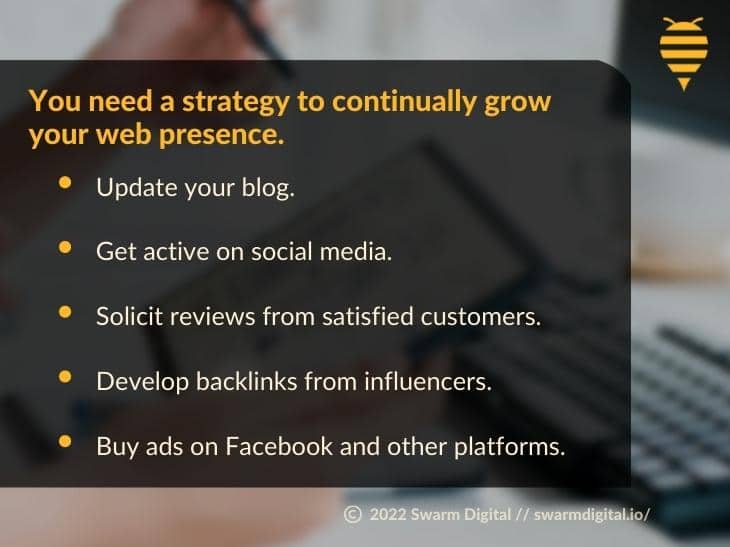 Callout 4: Strategy to grow web presence - 5 strategies listed - on blurred background