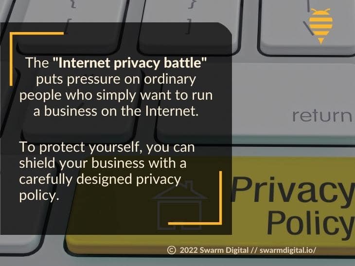 Callout 1: Yellow Privacy Policy button on computer keyboard - Businesses need a carefully designed privacy policy