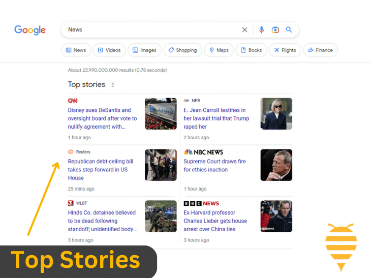 this image shows googles results page featuring the Web Stories category