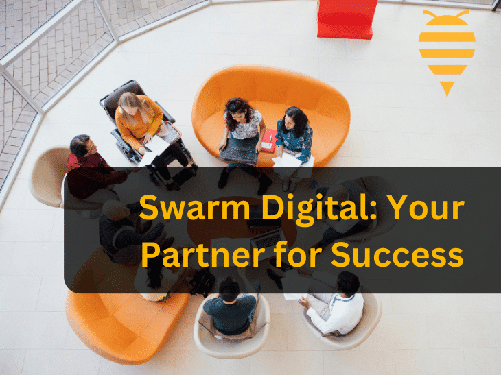 This image features Swarm employees using SEMrush reports to adjust a marketing strategy.