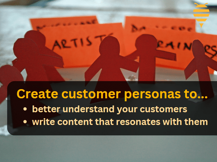 this graphic features red figurine cutouts resembling customer personas. There is overlay text detailing how customer personas help you better understand your customers, allowing you to write content that resonates with them.